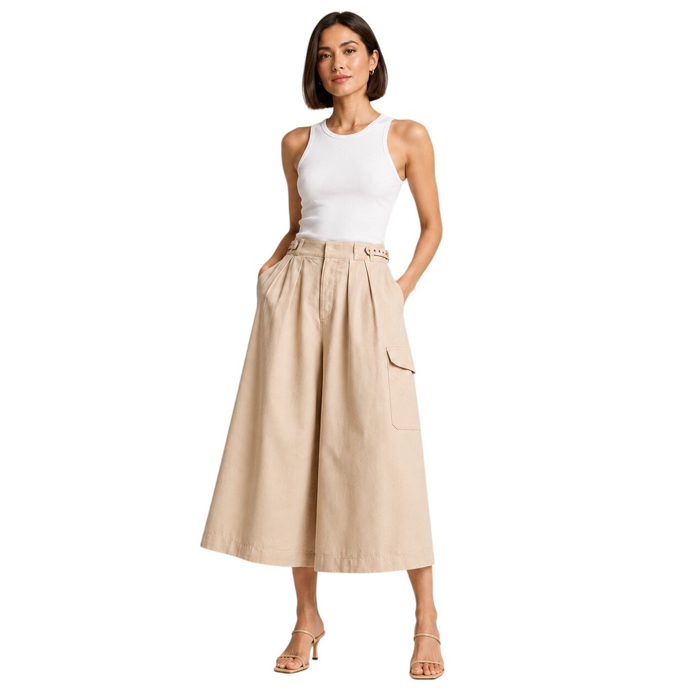 Banana Republic NWT Size 14 Beige Pleated Cargo Wide Leg Culotte Pants